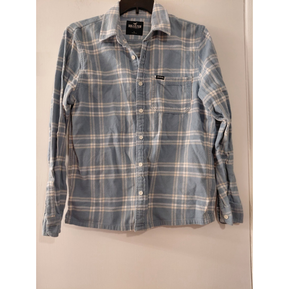 Mens Hollister Button Up Blue Flannel Plaid Long Sleeve Shirt Large EUC L